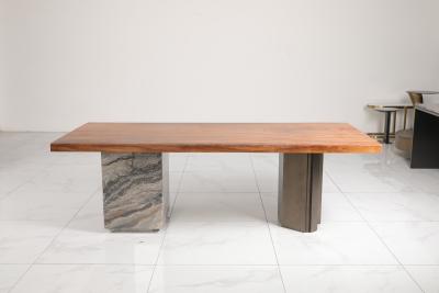 China Ceramic Wood Glass Top Dining Table with Marble Base for sale