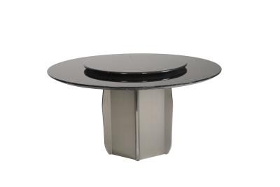 China Customizable Steel Finish Dining Table With Glass Top Round Table For Home Use for sale