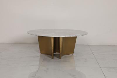 China Customized Natural Marble Top Indoor Dining Table Stainless Steel Base With Bronze Finish for sale