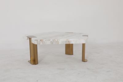 China Delicate Brushed Gold Stainless Steel Coffee Tea Table With Marble Table Top for sale