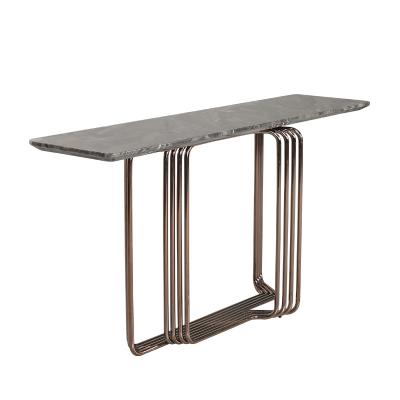 China Rectangle Stainless Steel Console Table Wall Table With Rose Gold Metal Base For Villa for sale