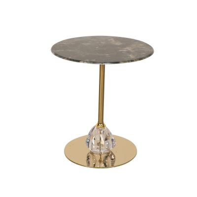 China Round Shiny Finish Stainless Steel End Table Gold Metal Base unique Marble Top for sale