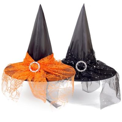 China Picture Halloween Hat Kids Adult Dance Party Dress Rose Mesh Witch Hat Cosplay Props for sale