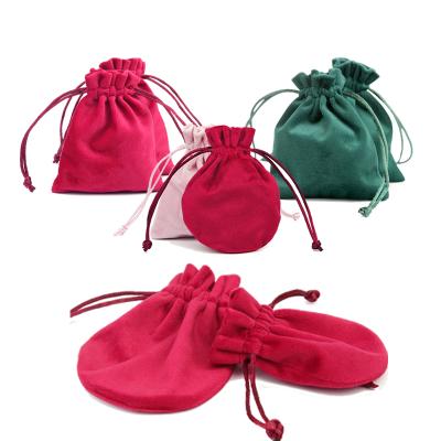 China Wholesale Luxury Eco Velvet Safety Suede Jewelry Bag Red Green Drawstring Pouch Gift Bags Customized Drawstring Jewelry Packaging Bag for sale