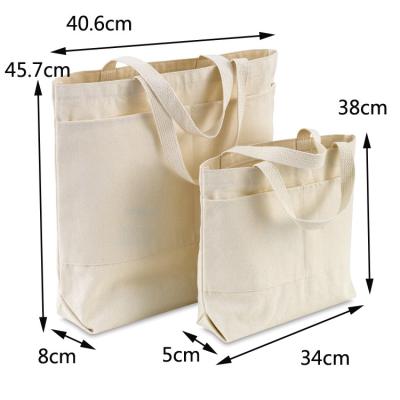 China Custom Printed Eco-friendly Logo Cotton Canvas Mom Tote Bag Premium Front Pocket Outside Shopping Bag School Student Cotton Canvas Tote Bag for sale