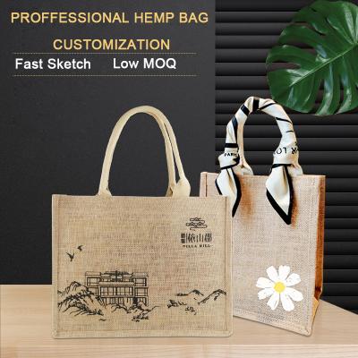 China Custom Eco-Friendly Natural Shipping Burlap Bags With Printing Logo Wholesale Luxury Burlap Gift Burlap Tote Bags Hemp Burlap Tote Bag for sale