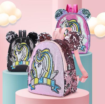 China Wholesale Fashion Cute Color Sequin New Design Sequin Backpacks Children Cartoon Unicorn Changing Backpacks Casual Backpack For Girls for sale