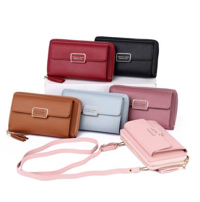 China Wholesale Hot Sales Money / Coin / Card Holder / Phone Bag Ladies Cross - Purses and Body Purses Women Cell Phone Pouch Bag with Long Strap Long Wallets for wife for sale