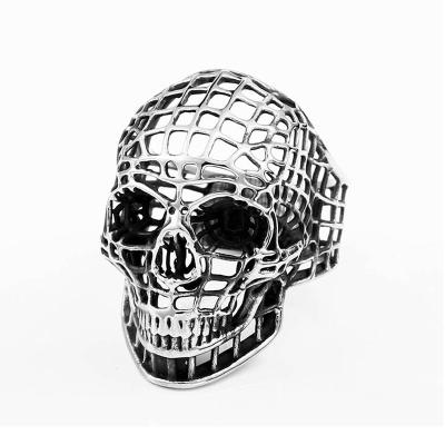 China CLASSIC Steel Men's Hollow Mesh Soldier Ring SS8-596R Fashion Punk Rock Biker Skull Vintage Ring Stainless Steel Jewelry Gift for sale