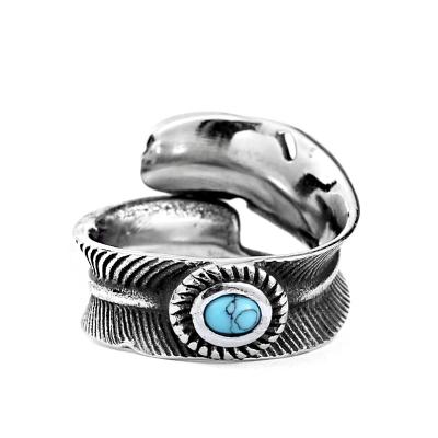 China SS8-367R Vintage Soldier Stainless Steel Feather Ring Fashion Jewelry Steel Punk Gift for sale