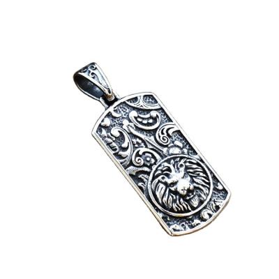 China SS8-641P Vintage Steel Soldier Men Rectangular Necklace Carved Stainless Steel Vintage Square Lion Pendant for sale