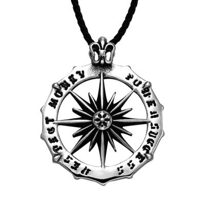 China Vintage SS8-634P Steel Soldier Men Necklace Letter Carved Stainless Steel Hollow Out Round Vintage Sun Pendant for sale