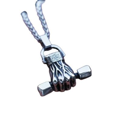 China Vintage SS8-633P Viking Stainless Steel Punk Men's Hand Held Dumbbell Steel Fist Soldier Pendant Necklace for sale