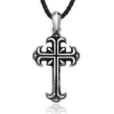 China Vintage SS8-632P Steel Soldier Punk Necklace Men Chains Stainless Steel Gothic Style Cross Pendant for sale