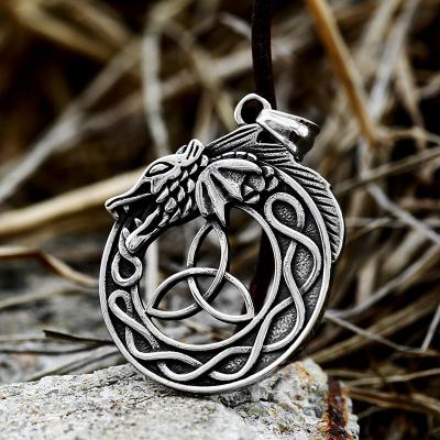 China Custom SS8-465P Vintage Soldier Jewelry Stainless Steel Viking Dragon Round Mens Chains Necklace Pendants for sale