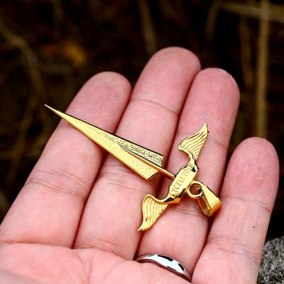 China SS8-729P Vintage Steel Soldier Punk Sailor Stainless Steel Men Chains Necklace Gold Sword Pendants for sale