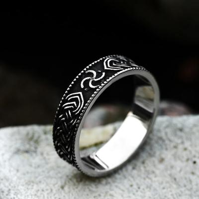 China New fashion jewelry stainless steel SS8-791R CLASSIC steel soldier silver woven rune type knit ring for sale