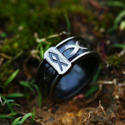 China New Type Cool Rune SS8-778R Steel Soldier Punk Old Design Jewelry Gift Silver Rune Punk Ring Men Ring for sale