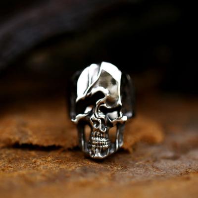 China CLASSIC fashion jewelry hollow stainless steel soldier SS8-777R skull ring shiny silver punk evil for sale