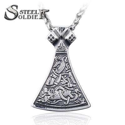 China SS8-268P Stainless Steel Men's Fine Polishing Steel Jewelry Viking Necklaces Ax Pendants Unique Popular In Europe for sale