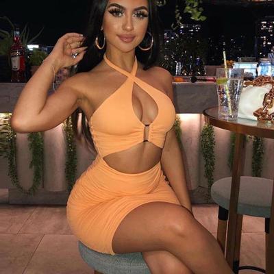 China Mumaroho WD02621B Bodycon 2022 Breathable Spring Dresses Solid Summer Ruched Hollow Out Sexy Women Party Mini Dress Neck Rise for sale