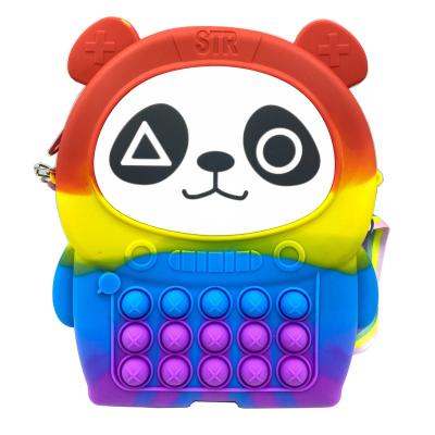 China Toy Fun New custom made silicone bubbles jumping panda pagpack big jumping person noise pop purse purse for girls for sale