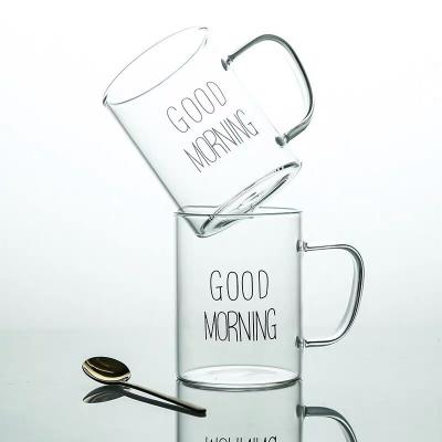 China Stored Water Mug With Handle Micorowave Blown Quality Fashion Reliable Coffee Mugs Heat Transfer Printing 350ml Clear for sale