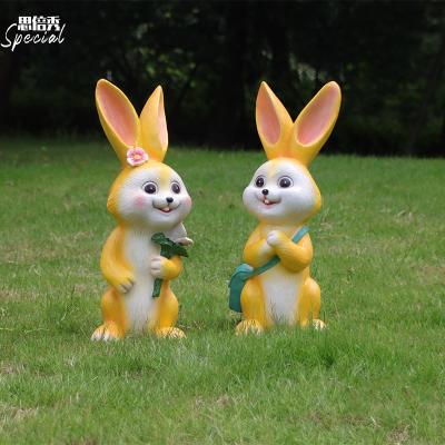 China Custom Made FRP Animal Outdoor Crafts Forest Cute Simulation Creative China Pastoral Rabbit for sale