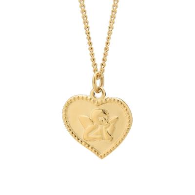 China Environmental Friendly Fashionable Heart Shaped Pattern 14k Gold Stainless Steel Cupid Pendant Necklace for sale