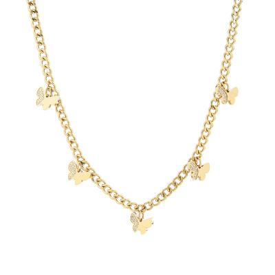 China Environmental Friendly Diamond Butterfly Stainless Steel 14k Gold Plated Necklace for sale