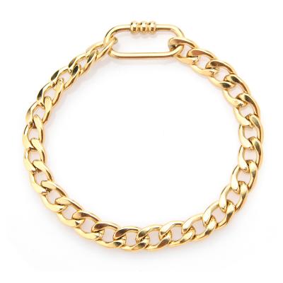 China Environmentally Friendly Openable Chunky Link Buckle 14k Mountaineering Chain Stainless Steel Cuban Bracelet Gold for sale