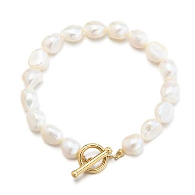 China Eco-Friendly Trendy Baroque Bracelet For Woman 14K Gold Plating T-Bar Stainless Steel Jewelry for sale