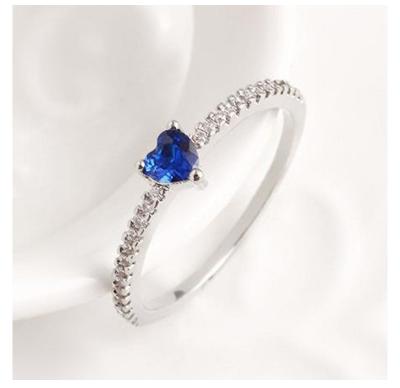 China Fashion lead free nickel free Korean creative simple blue joker ring zircon heart joint ring for sale