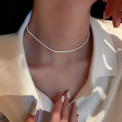 China Lead-free nickel-free 2 pieces of glitter silver necklace can be removed Korea temperament moon choker chain simple clavicle chain web celebrity for sale