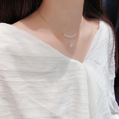 China Lead Free Nickel Free Double Pearl Clavicle Chain For Women Japanese And Korean Web Celebrity Necklace Necklace With Short Neck Band Choker Chain for sale