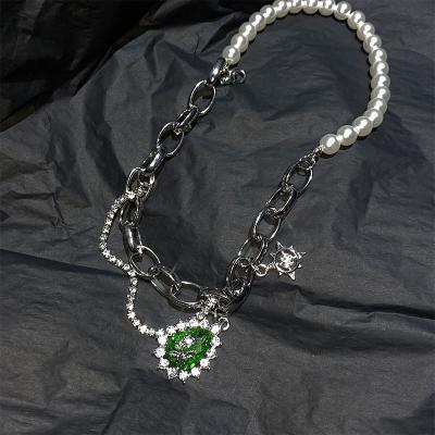 China character lead free nickel free green individual tide hyperbole bead set diamond splice crystal necklace for sale