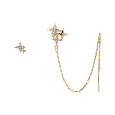 China Lead-free nickel-free Korean version of the star design sense of fashion sense asymmetrical earrings for sale