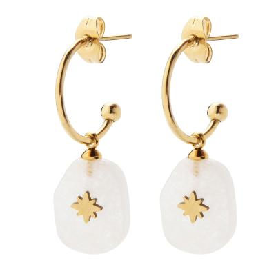 China TRENDY Natural Crystal Star 14K Gold T-Bar Stainless Steel Circle Dangle Earring for sale