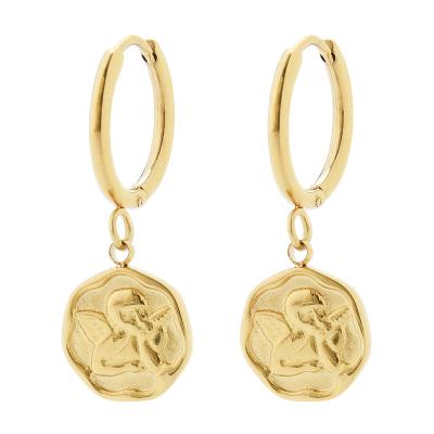 China Fashionable And Romantic 14k Gold Style Cupid Hexagon Stainless Steel Circle Dangle Earring Environmentally Friendly for sale