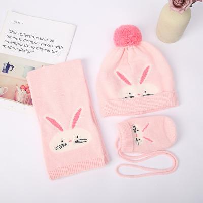 China Wholesale-Knitted Winter Warm Bunny Set Children Winter Hat Fashion Hat Scarf Mitten Gloves\Comfortable Design\Durable Fashion Lovely for sale