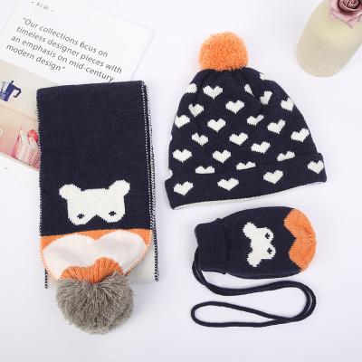 China Wholesale-Knitted Winter Warm Bunny Set Children Winter Hat Fashion Hat Scarf Mitten Gloves\Comfortable Design\Durable Fashion Lovely for sale