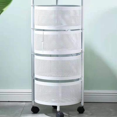 China Wholesale carbon steel home hotel bathroom and so on around multi-layer revolving mobile shelf Amazon fruit vegetable basket floor cart trolley kitchen storage for sale