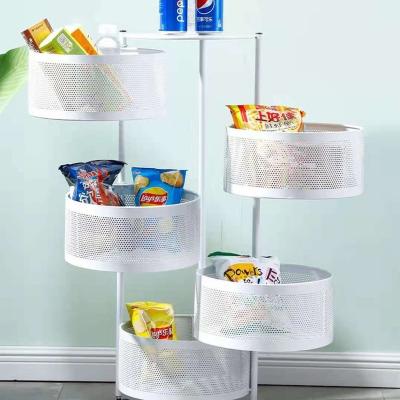 China Wholesale carbon steel home hotel bathroom and so on around multi-layer mobile trolley revolving fruit vegetable basket trolley Amazon for sale