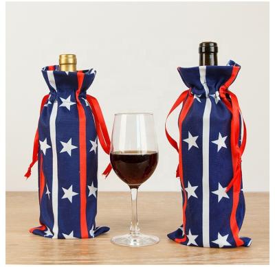 China 2021 Eco-Friendly National Day American 4th Independence Day Bottle Set Stars-Spangled Banner Bottle Bag Decorative Holiday Gift Bag for sale