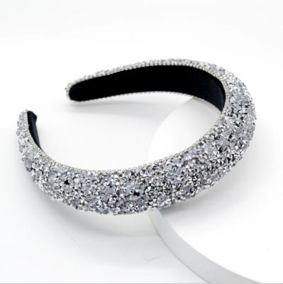 China New Luxury Bling Headband Hair Accessories Hair Bands Designer Rhinestone Head Band Plastic Fake Diamond Hairband For Women for sale