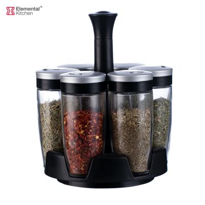 China Best Selling Flexible EK 6 Jars Spice Rack Set Glass Jar & Herb & Spice Tools & Salt & Pepper Shakers for sale