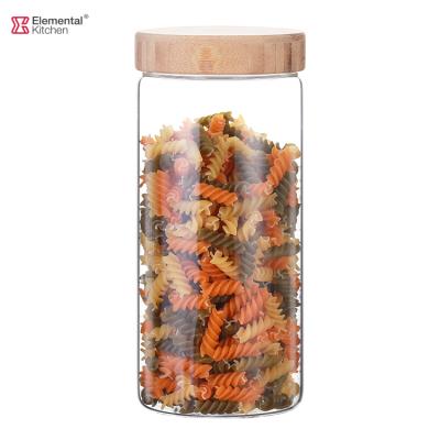 China STURDY GLASS STORAGE Viable L Glass Top Air Cork Seal Wooden Cork Jar Tight Storage With Lid Bamboo Cookies for sale