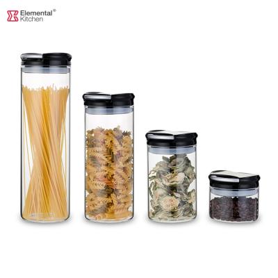 China 4 Pcs Sustainable Storage Jar Set Metal Cover Lid Airtight Food Storage Canister Large Glass Round Food Mason Jar Kitchen Customized for sale