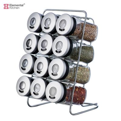 China 2021 Hot Selling Viable 12 PCS Spice Bottle Rotating Rack With Rack Holder Spice Bottle Holder Seasoning Jar Set for sale