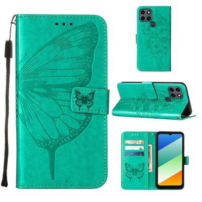 China Butterfly Wallet Phone Shockproof Embossed Leather Case For Tecno POP 6 Spark 9 GO Pova NEO 2 4 Pro Camon 19 NEO Card Slots Stand TPU Cover for sale